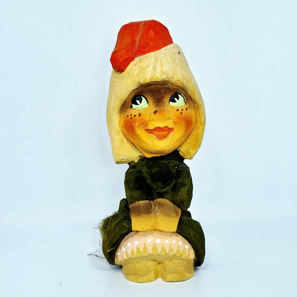 Vintage hand-carved wood troll figurine by Henning of Norway